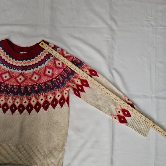 St. John's Bay Women's Beige Red Fair Isle Knit Pullover Sweater Size Medium - Picture 9 of 11